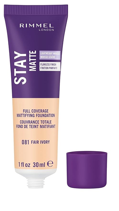 Rimmel London Stay Matte Liquid Mousse - 081 Fair Ivory - Foundation, Lightweight, Shine Control, Oil-Free, 1oz-Velvo Beauty