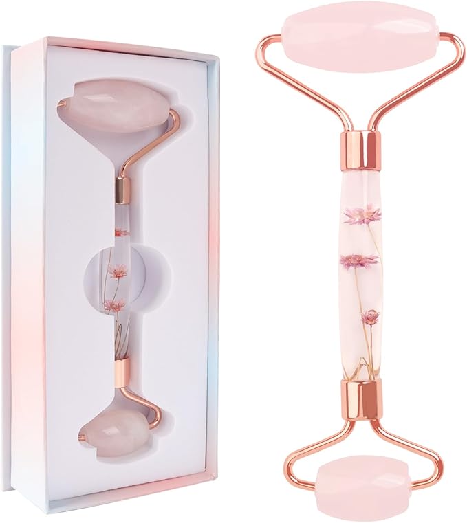 Raffaello Jade Roller - Natural Pink Facial Roller, Redness Reducing Massager for Face, Eyes, Neck - Rose Quartz-Velvo Beauty