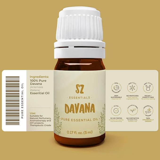 Davana Essential Oil - 100% Pure & Undiluted - Extracted from Artemisia Pallens- Sweet and Sour, Dried-Fruity, and Watermelon-Like Aroma Therapeutic Grade & Vegan - 0.17 oz (5 ml)-Velvo Beauty