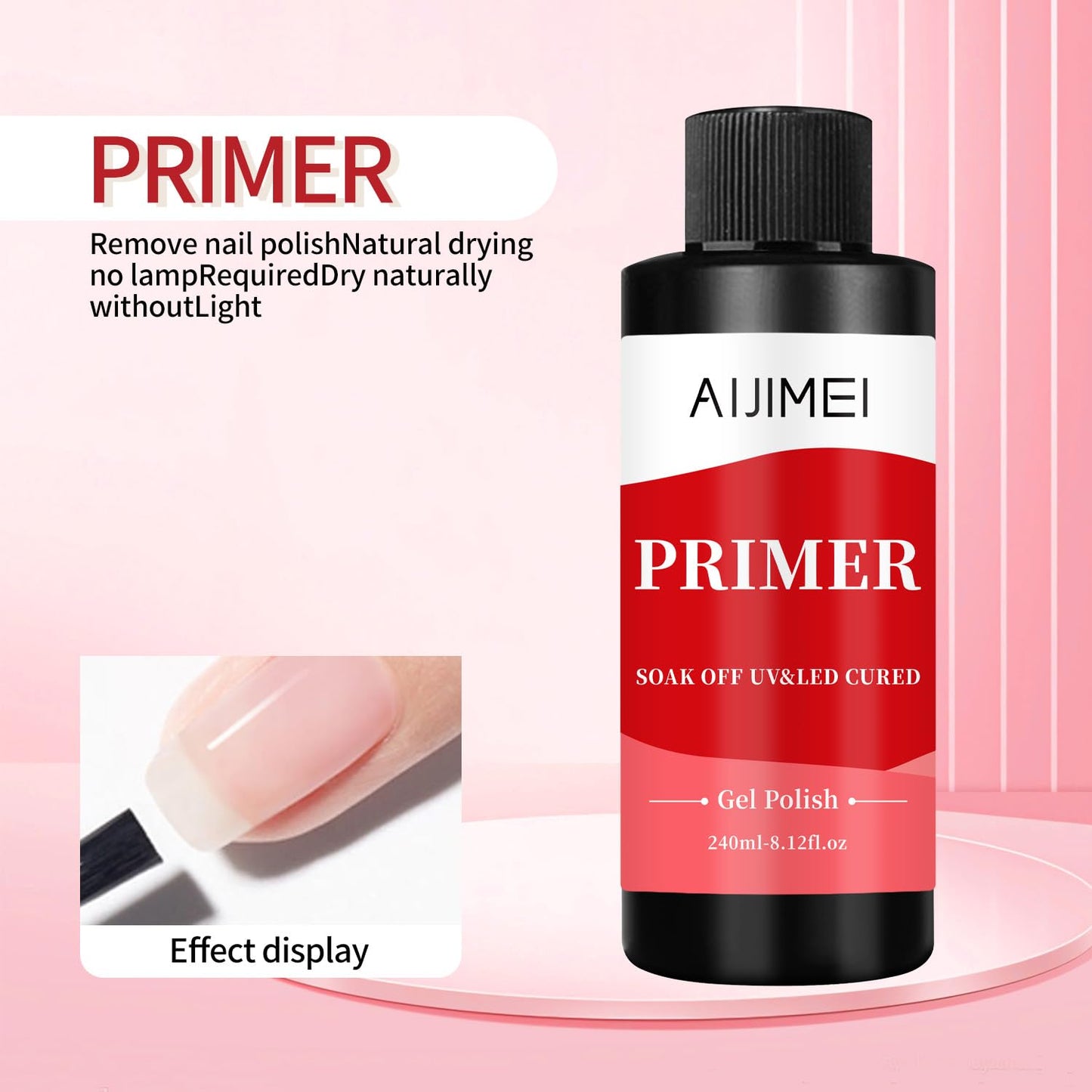 AIJIMEI 240ml Rapid-Dry Nail Primer, Nail Primer for Stronger Nails Enhances Adhesion & Shine Primer for Nail, Sensitive Skin Nail Care Compatible with All Polishes Nail Art 8 Fl Oz-Velvo Beauty