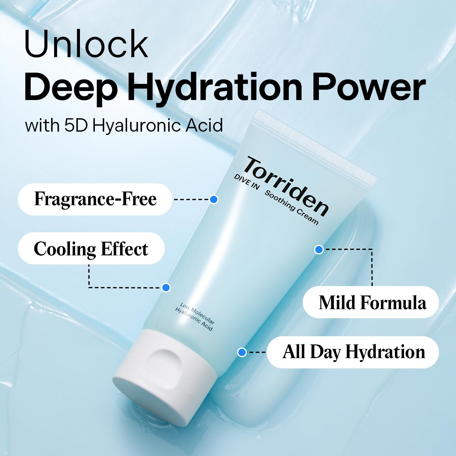 Torriden DIVE IN Hyaluronic Acid Soothing Cream Tube Type 100ml (3.38 fl. oz) | Revitalizing Facial Moisturizer for Sensitive and Dry Skin | Hyaluronic Acid, Panthenol, Allantoin-Velvo Beauty