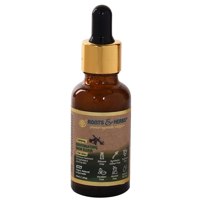 Roots & Herbs Ayurvedic Natural Treatment 100% Vegan No Paraben Lavang Rehydrating Skin Moisturizer Elixir for Men- 50 ML-Velvo Beauty