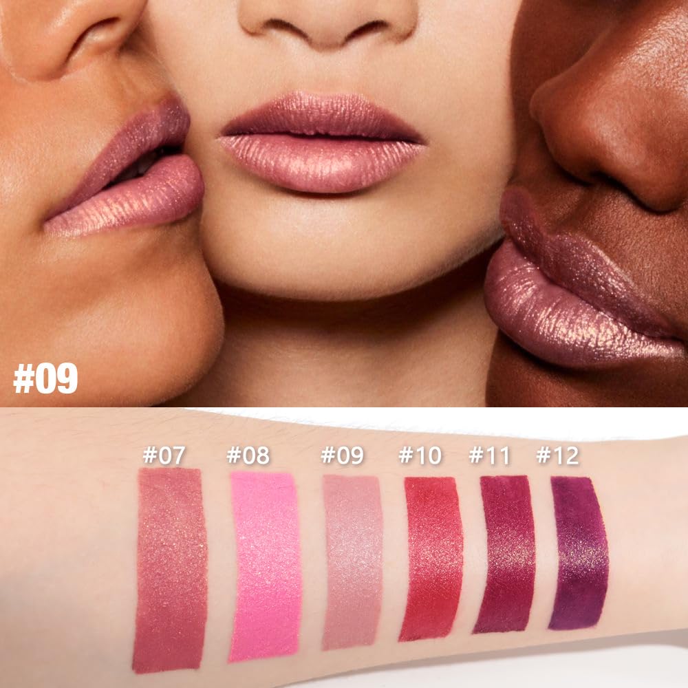 Nude Metallic Lipstick Lip Gloss for Women,Lightweight Shimmer Frosted Long Lasting Lipstick,Glitter Lip Stain Waterproof Smudge Proof 24 Hour Full Coverage Lip Makeup,Vegan-Velvo Beauty