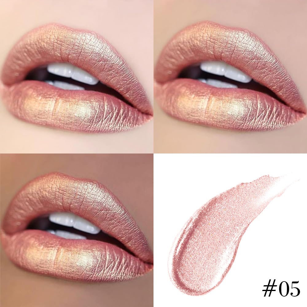 Kaely 2-in-1 Champagne Gold Metallic Lipstick and Lip Liner, Shimmer Liquid Metallic Lipsticks for Women, Glitter Lip Gloss Stain Long Lasting Waterproof Smudge Proof 24 Hour, Vegan Makeup, 05-Velvo Beauty
