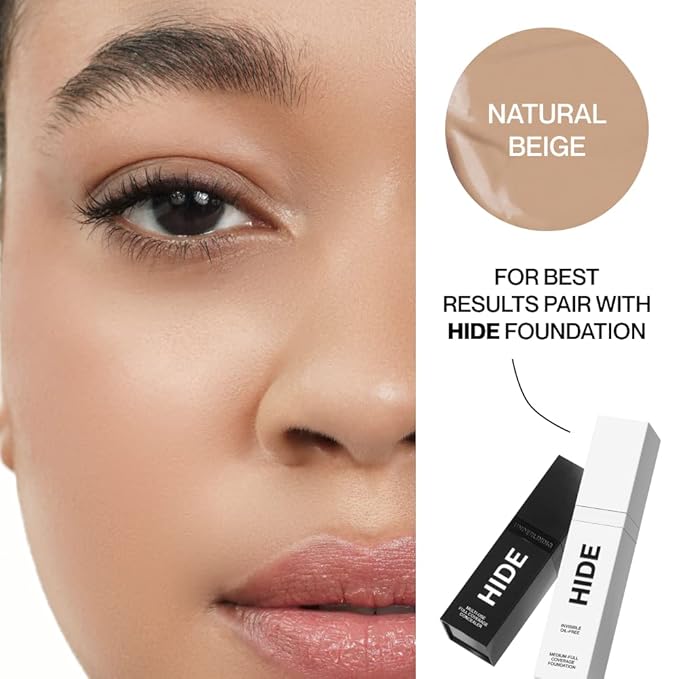 HIDE PREMIUM Liquid Foundation, Multi-Use Waterproof Foundation, Medium/Full Coverage Foundation, Shades for All Skin Types (See Shade Finder), Natural Beige, 1 fl oz-Velvo Beauty