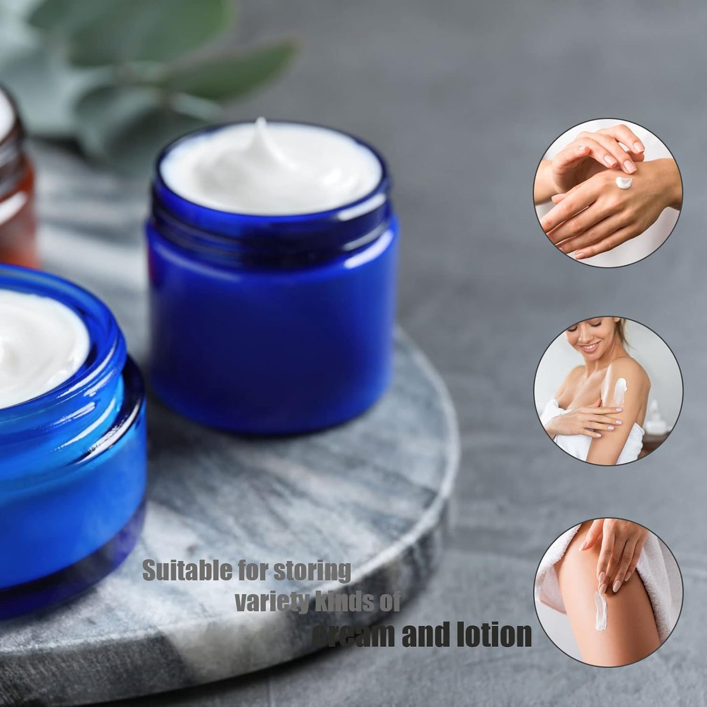 Lil Ray 2 Oz Glass Cream Jars with Gold Lid, Empty Cobalt Blue Glass Containers, Refillable Cosmetic Vials for Lotion, Ointment (12 PCS)-Velvo Beauty