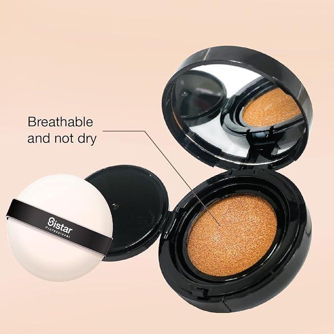 Sistar Skin Perfecting BB Cushion Full Coverage Long Lasting Natural Glow Foundation On The Go Case With Mirror (Medium)-Velvo Beauty