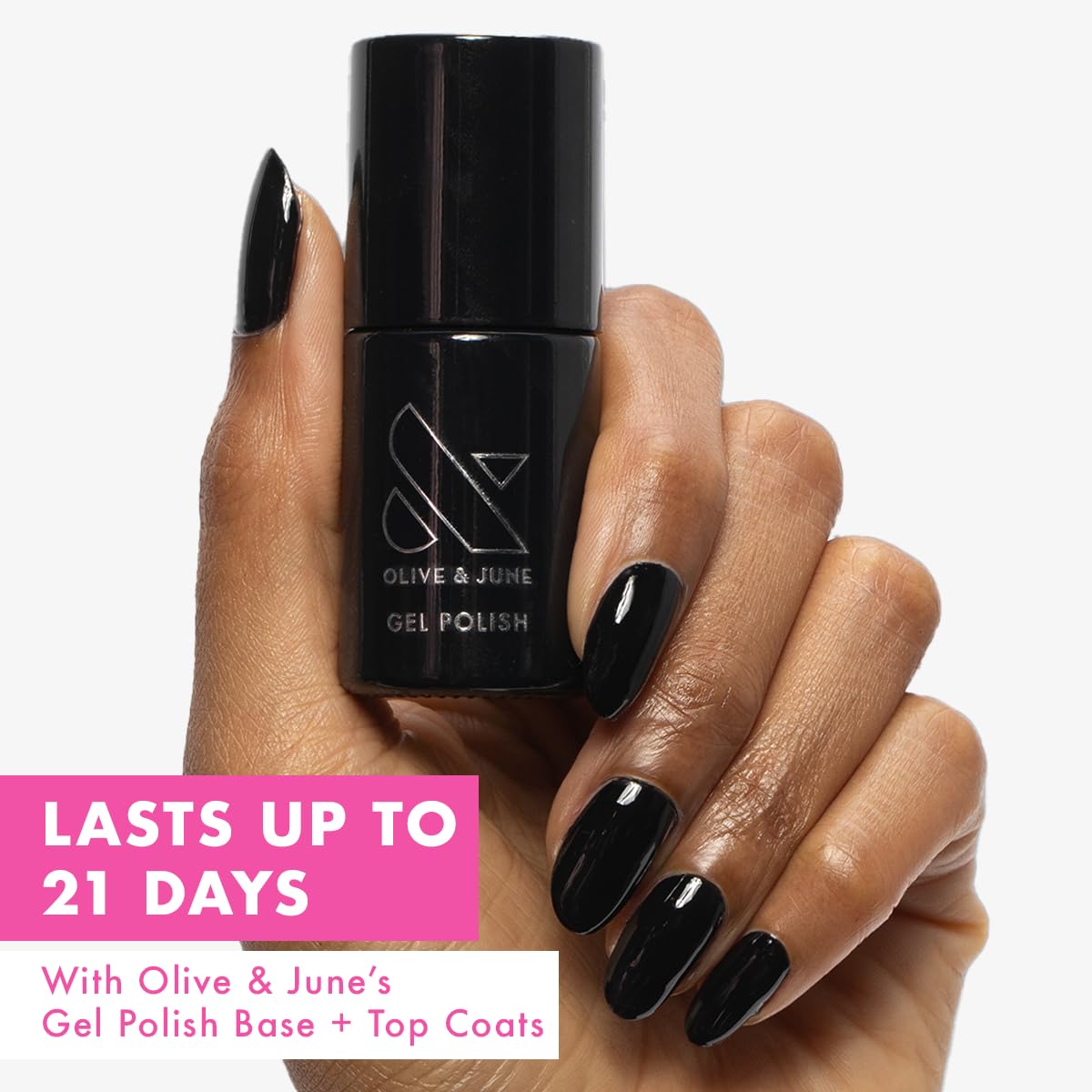 Olive & June Gel Polish | UV LED Nail Lamp Needed | Long Lasting Formula | Up to 21 Days of Wear | Damage-Free Removal | Salon-Quality Manicure, Pedicure at Home | E+M | Inky Black-Velvo Beauty
