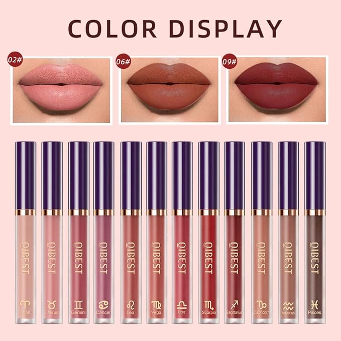 BestLand 12Pcs Matte Lipstick Lip Makeup Kit, Velvety Liquid Lipstick Waterproof Long Lasting Durable Nude Zodiac Signs Lip Gloss Beauty Cosmetics Gift Box Makeup Set Kit (12 Piece Set)-Velvo Beauty