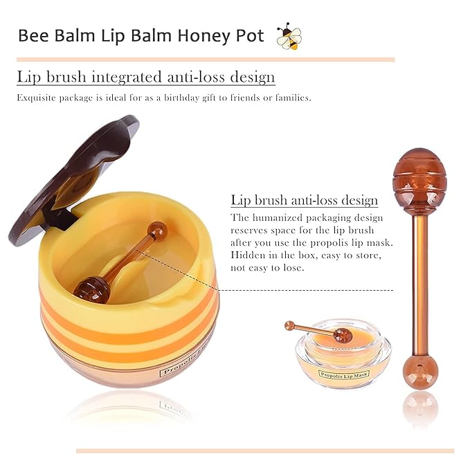 Bee Lip Balm Honey Pot,4 PCS Strawberry & Honey Moisturizing Propolis Lip Mask,Hydrating Prevention Dry and Cracked Lip Scrubs Exfoliator,Lip Sleep Mask Reduces Lip Lines Lip Skin Care Products…-Velvo Beauty