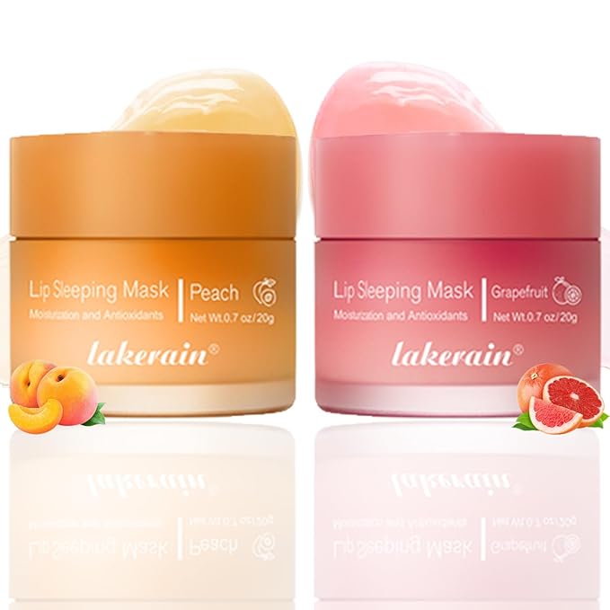 2PCS Lip Sleeping Mask, Lip Mask Overnight, Moisture & Lip Plumper Lip Wrinkles, Repair Lip Balm Prevention Dry and Cracked Lip Scrubs Exfoliato Smoothing Dry Lip Mask (Peach + Grapefruit)-Velvo Beauty