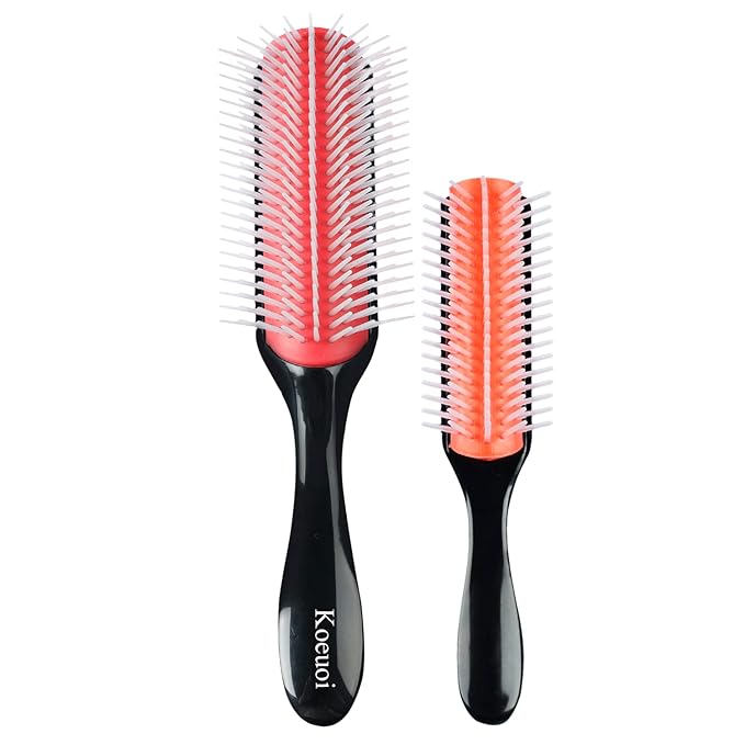 Classic Styling Hair Brush for Wet or Dry Curly Hair. 9 Row Black Brush for Detangling, Separating, Shaping-Velvo Beauty