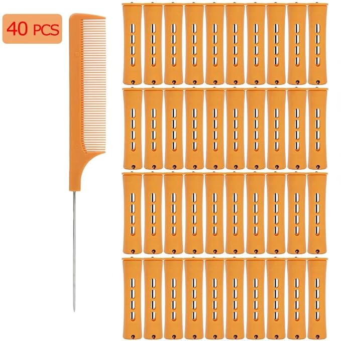 40pcs Cold Wave Perm Rods Set for Women's Long & Short Natural Hair - Plastic Orange Rollers for Curling and DIY Hairdressing-Velvo Beauty