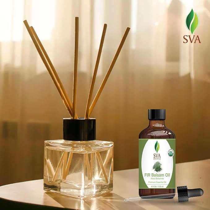 SVA Fir Balsam Essential Oil Organic – 4 Fl Oz – 100% Natural Organic Fir Oil - for Diffuser, Hair Care, Face, Skin Care, Aromatherapy, Scalp and Body Massage, Soap and Candle Making – with Dropper-Velvo Beauty