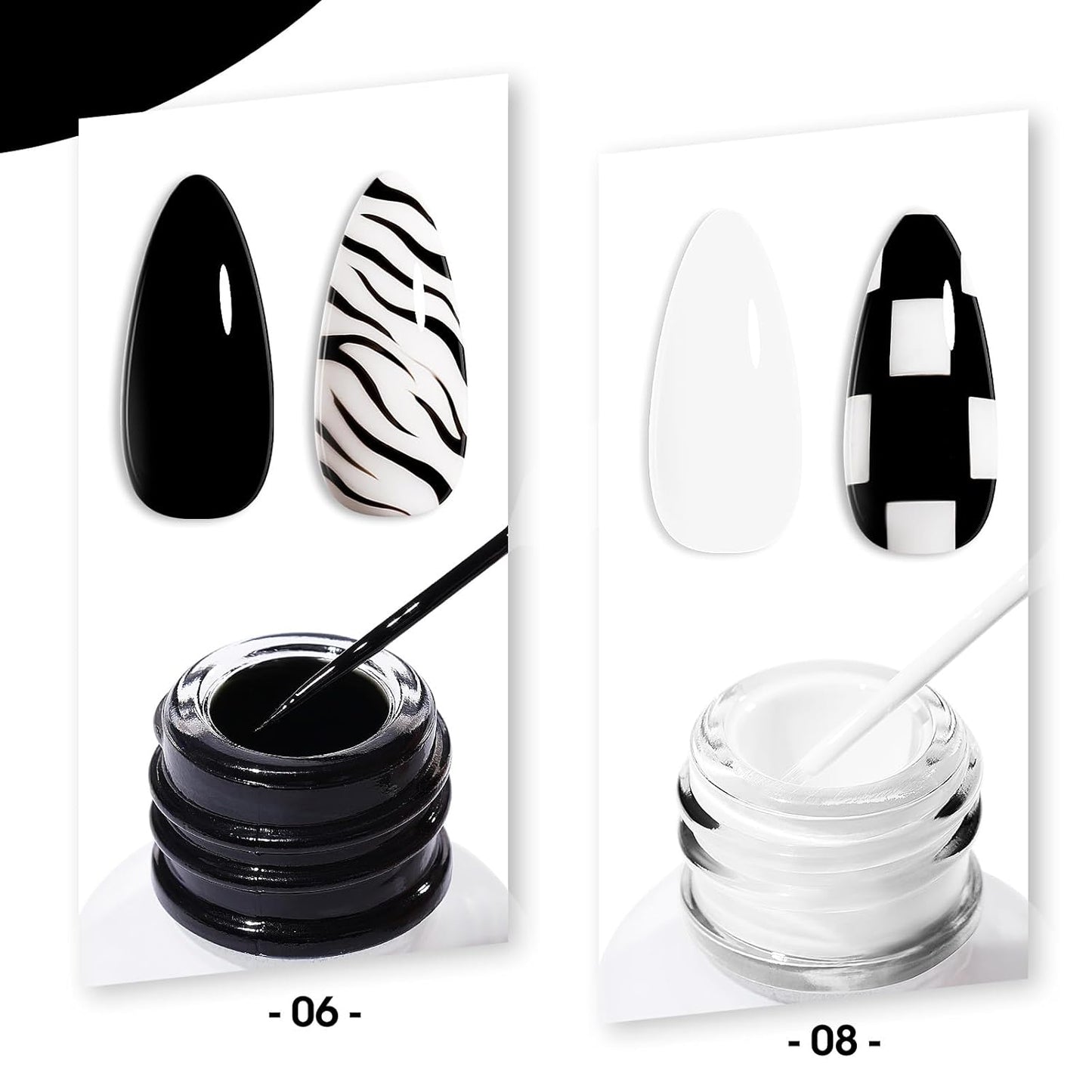 GELLEN 2 Pcs 10ml Black White Liner Gel Nail Polish, Classic Soak off Nail Lamp Nail Art Paint Gel with Thin Nail Art Brush for Euphoria Nail French Manicure-Velvo Beauty