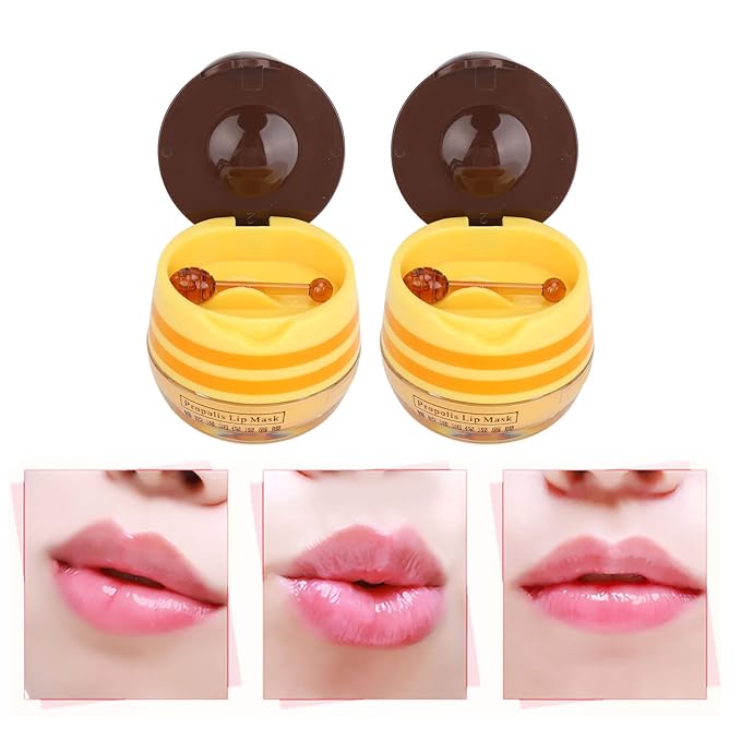 Lip Sleeping , 2PCS Lip Balm Honey Pot, Propolis Moisturizing Honey Lip Lip Balm, Hydrating & Prevention Dry and Cracked Lip Scrubs Exfoliator-Velvo Beauty