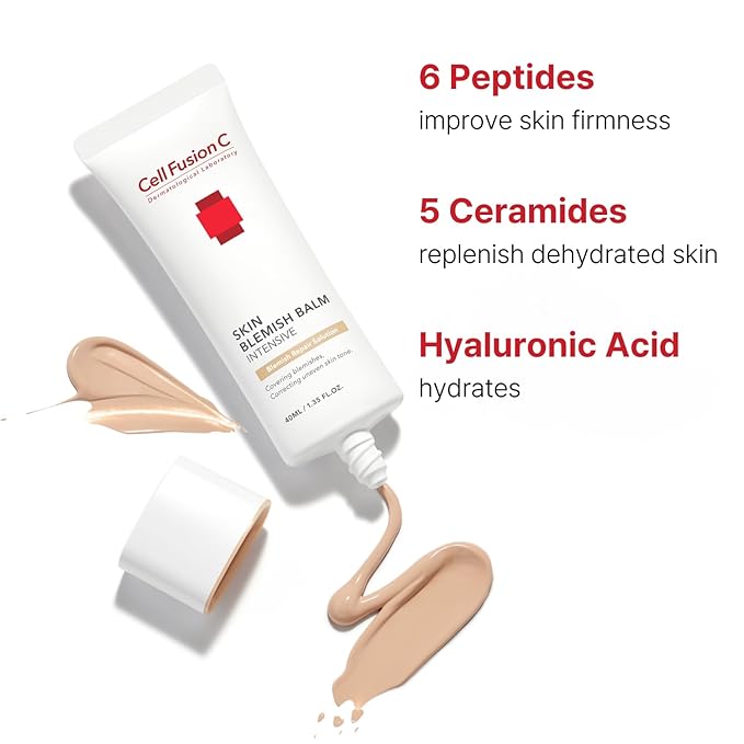 Cell Fusion C Skin Blemish Balm Intensive, Hydrating Tinted Moisturizer for Lighter to Medium Skin Tones, Correcting Redness and Blemish, 1.35 fl.oz-Velvo Beauty