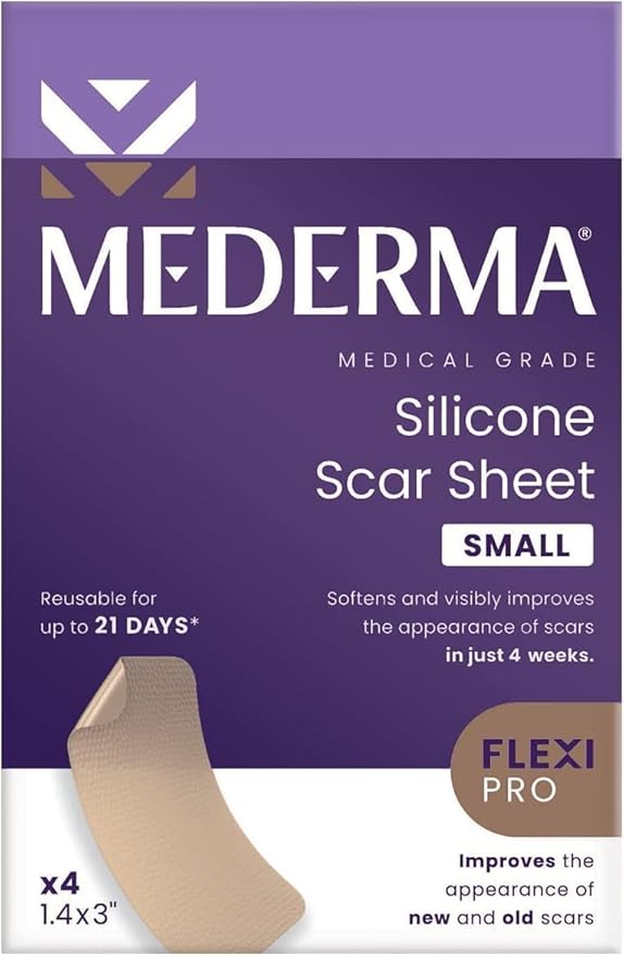 Mederma Scar Sheets and Oil Bundle; Improves Appearance of Scars and Stretch Marks; 4 Reusable Silicone Sheets and 3.4oz Fast Absorbing Botanical Oil-Velvo Beauty