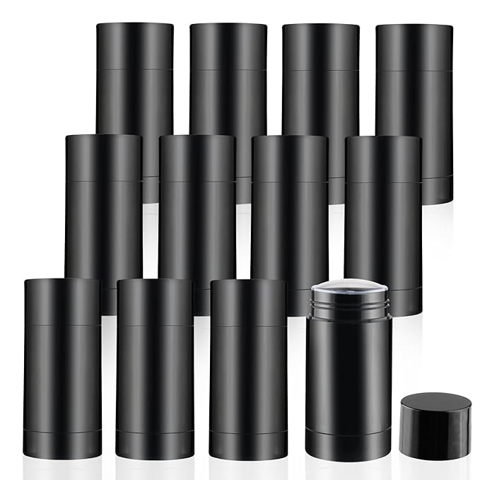 12 Pieces 15g Black Plastic Deodorant Containers,Empty 1/2 oz Travel Lip Balm Tubes,Refillable Twist-UP Solid Perfume Tubes,Lipstick Tubes for DIY-Velvo Beauty