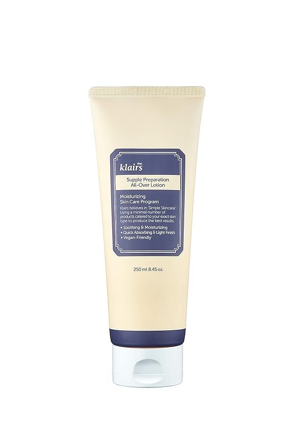 DearKlairs] Supple Preparation All-over lotion, Daily face and body moisturizer, for sensitive skin, Essential oil Free, Artificial fragrance free,250ml, 8.45oz-Velvo Beauty