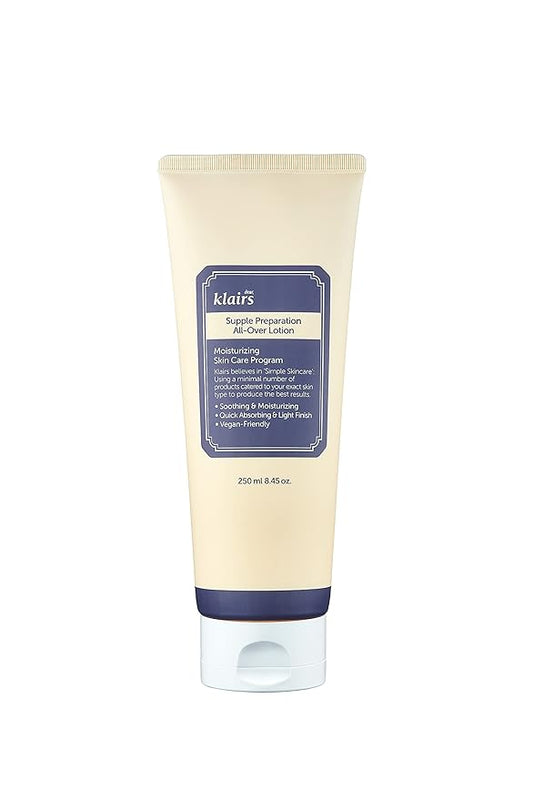 DearKlairs] Supple Preparation All-over lotion, Daily face and body moisturizer, for sensitive skin, Essential oil Free, Artificial fragrance free,250ml, 8.45oz-Velvo Beauty