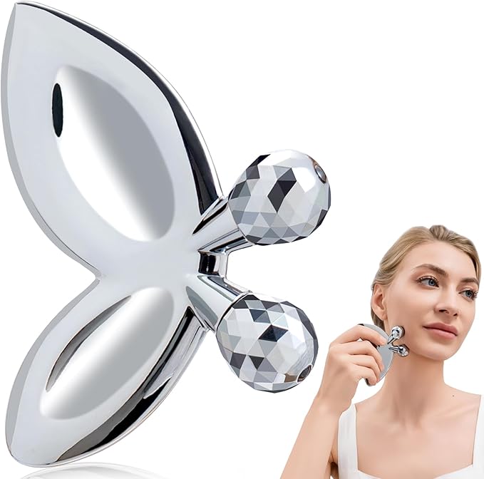 Ice Face Roller-3D Butterfly roller for Women,Stainless Steel Gua Sha Facial Massager Tool for Skin Tightening,2-in-1 Body Gua Sha Massager Tool for Muscle Ache&Lymphatic Drainage,Butterfly Decoration-Velvo Beauty