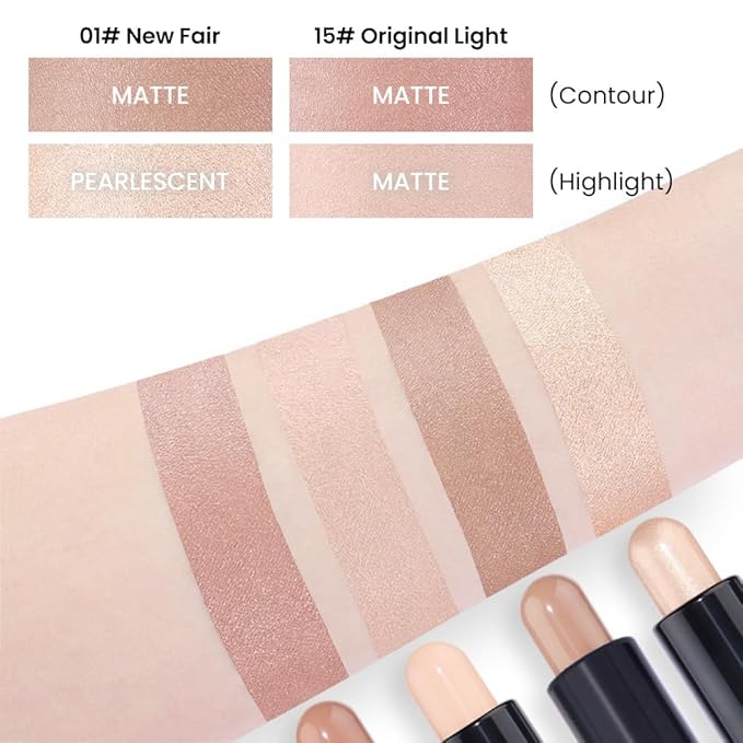 evpct 2in1 Face Shaping & Contouring Stick Cream Contour Concealer Bronzer Stick Makeup Kit for Beginner Face Highlighter Makeup Stick contorno maquillaje de maquillaje, NEW Fair + ORIGINAL Light-Velvo Beauty