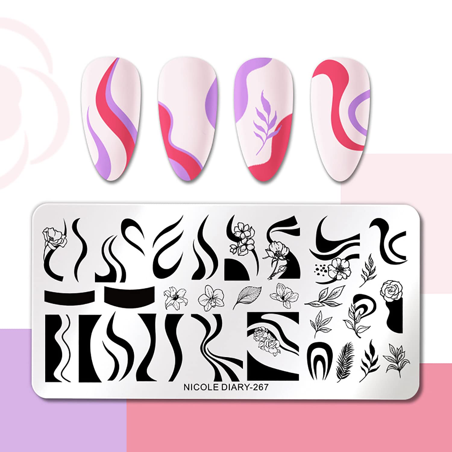 Nail Stamping Plates French Wavy Striped Tip Leaf Nail Stamp Templates Stainless Polish Gel Template Nail Design Stencil Tools （1 Pcs）-Velvo Beauty