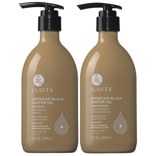 Luseta Castor Oil Shampoo and Conditioner Set Strengthen and Cleanse Thin Hair Restore Damaged Hair Sulfate Free for Men & Women 16.9oz*2-Velvo Beauty