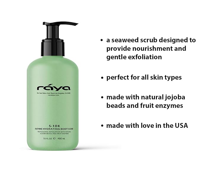RAYA Enzyme Hydrating Body Scrub 16 oz Cucumber Scent (S-104) | Gentle and Exfoliating Body Scrub | Made with Seaweed, Jojoba Beads, and Fruit Enzymes-Velvo Beauty