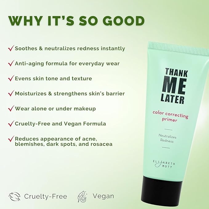 Elizabeth Mott Thank Me Later Color Correcting & Eye Primer Duo – Face Primer with Niacinamide for Redness Control & Smooth Makeup Base – Eye Primer for Long-Lasting, Crease-Free Eyeshadow – 30g + 10g-Velvo Beauty