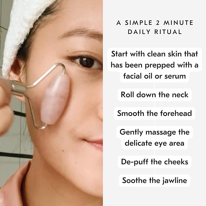 Mount Lai De-Puffing Rose Quartz Facial Roller – The Stone of Love, Certified Rose Quartz Face Roller for Anti-Aging, Soothing & Radiant Skin, Facial Massager Tool for Self-Care Ritual-Velvo Beauty
