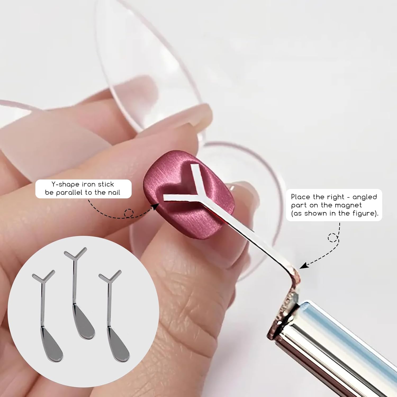 24 Pcs Cat Eye Magnet for Nails + 3 Y-Shaped Metal Brackets for Heart Cat Eye Effect Cylindrical Nail Magnet Magnetic Beads Magnet Double Ended Flower Magnet Stick for Cat Eye Nail Polish-Velvo Beauty