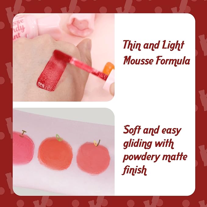 THESAEM Saemmul Mousse Candy Tint #7 Dark Cherry Mousse - High Pigment Matte Finish Long Lasting Lip Stain with Honey Extracts to Hydrate Lips - Weightless & Smudge-Proof, 0.3 fl.oz.-Velvo Beauty