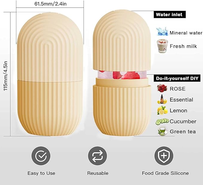 XHJRI Ice Face Roller Massager,Ice Cube Roller for Face, Eyes and Neck Naturally Conditioning and Skin Care,De-Puff Eye Bags,Reduce Migraine Pain,Reusable Massage Silicone Ice Mold (Beige)-Velvo Beauty