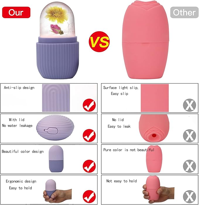 XHJRI Ice Face Roller Massager,Ice Cube Roller for Face, Eyes and Neck Naturally Conditioning and Skin Care,De-Puff Eye Bags,Reduce Migraine Pain,Reusable Massage Silicone Ice Mold (Purple)-Velvo Beauty