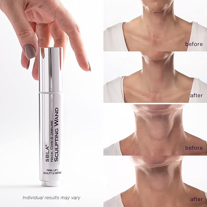 SBLA Beauty - Neck, Chin & Jawline Sculpting Wand 0.7 Fl Oz / 20mL - Lifts & Firms the Neck, Chin, Jawline & Decollete - Reduces Lines & Wrinkles - Smooths, Tightens Sagging Skin - Evens Out Skin Tone-Velvo Beauty