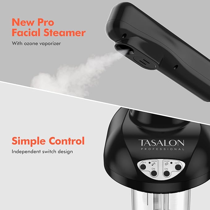 TASALON Steamer on Wheels for Professional Skin Rejuvenation, Facial Steamer Kit for Home, Spa, Clinic - Warm Mist, Ozone Face Humidifier - Pore Opener and Cleanser-Black-Velvo Beauty