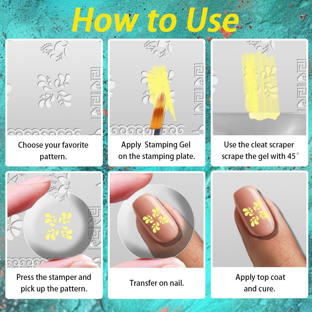 3Pcs Traditional Chinese Style Nail Stamping Plate Set Bamboo Floral Steel Nail Stamp Templates Clear Silicone Nails Stamping with Stamper Scraper for Manicure Printing-Velvo Beauty