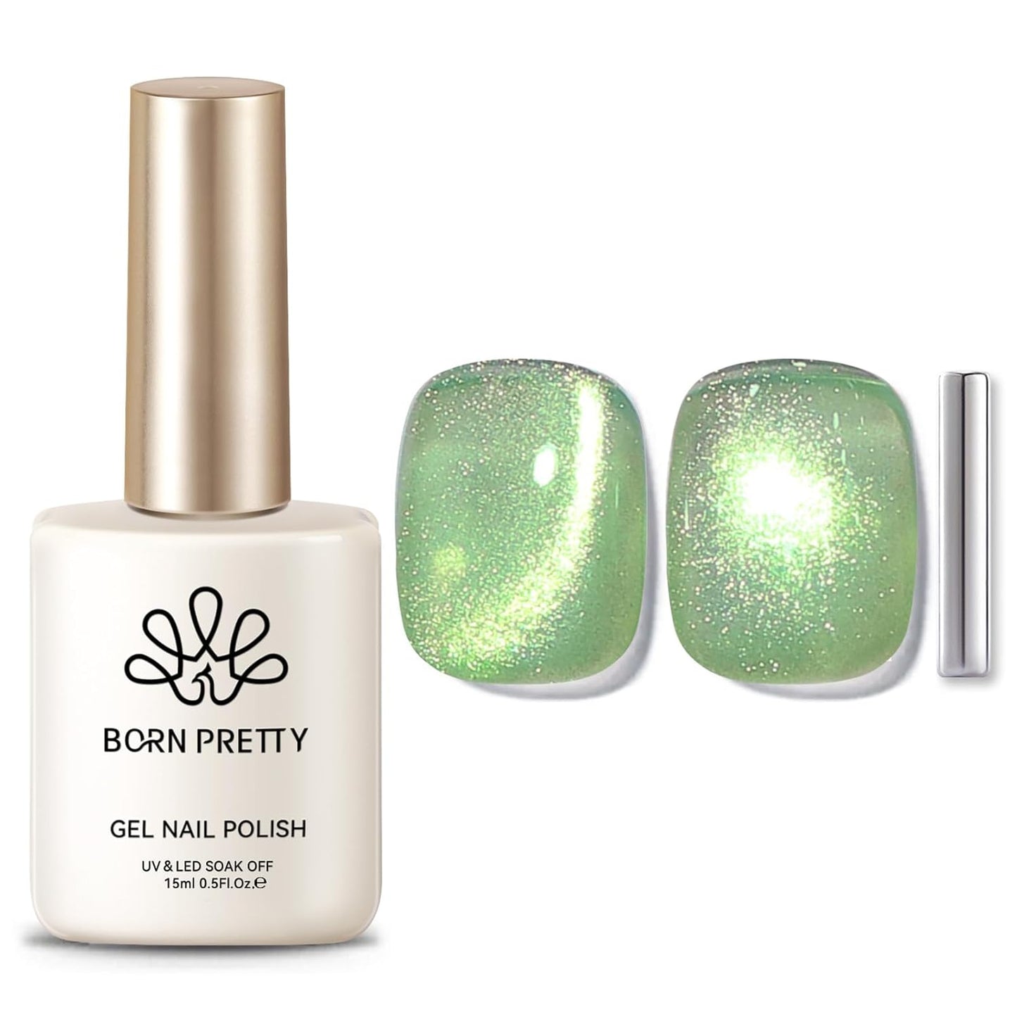 BORN PRETTY Green Cat Magnetic Eye Gel Nail Polish Shimmer Glitter Holographic Aurora Green Magnetic Gel Polish Nail Art Manicure DIY at Home 15ML-Velvo Beauty