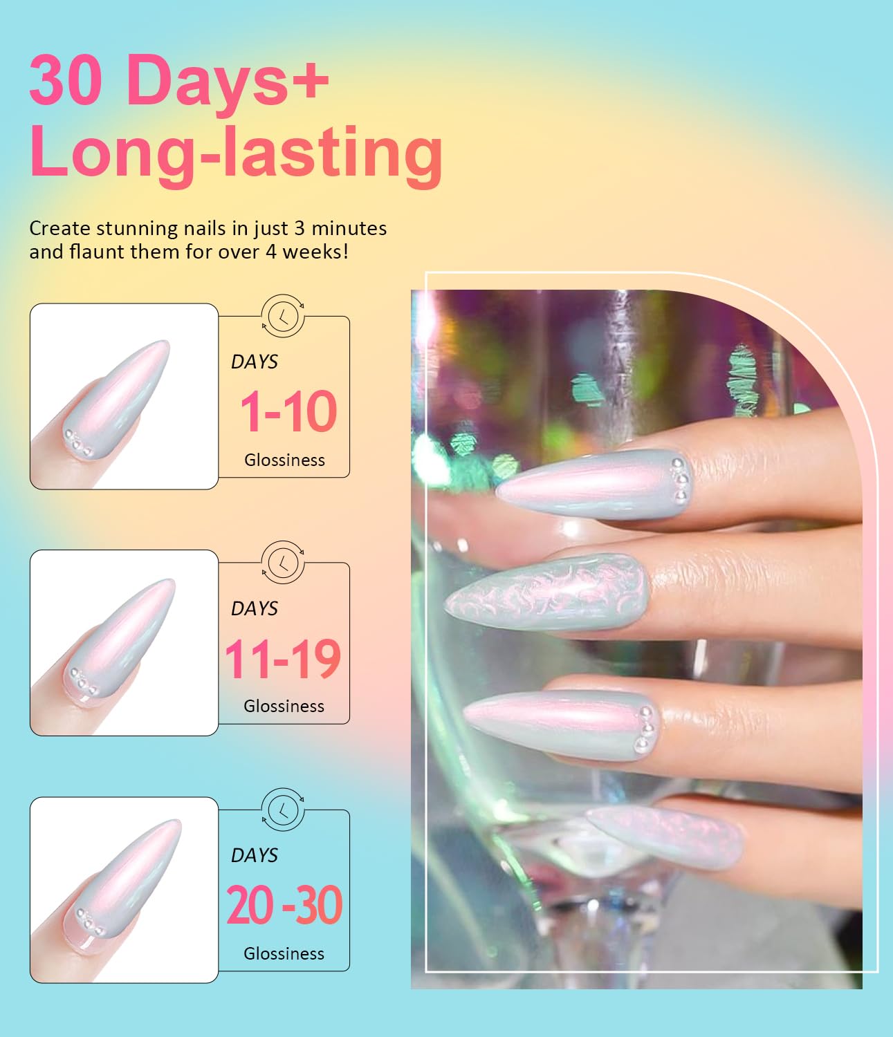 Gold Chrome Nail Powder BISHENGYF -【Fairy Effect】Pink Chrome Nail Powder White Pearl Aurora Mermaid Iridescent Rose Gold Red Nail Chrome Powder Metallic Mirror Glitter Pigment Dust for Nail Art DIY-Velvo Beauty