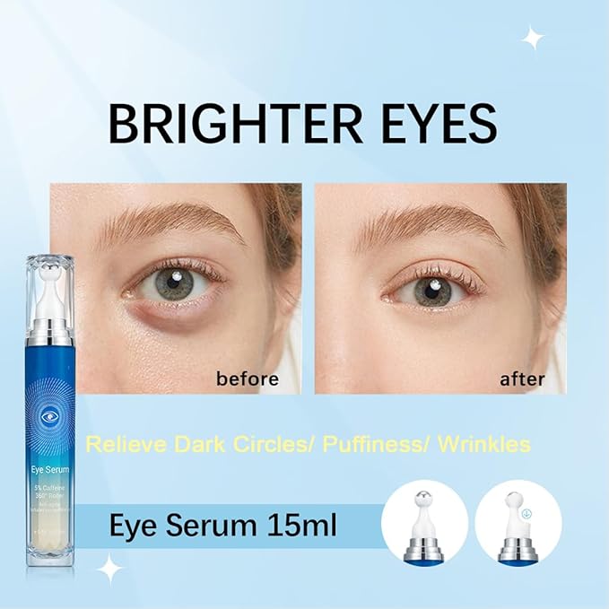 Eye Serum with Roller ball, 15 ML Eye Cream for Dark Circles and Puffiness, Anti-Aging Under Eye Roller Cream Reduce Wrinkles and fine lines-Velvo Beauty