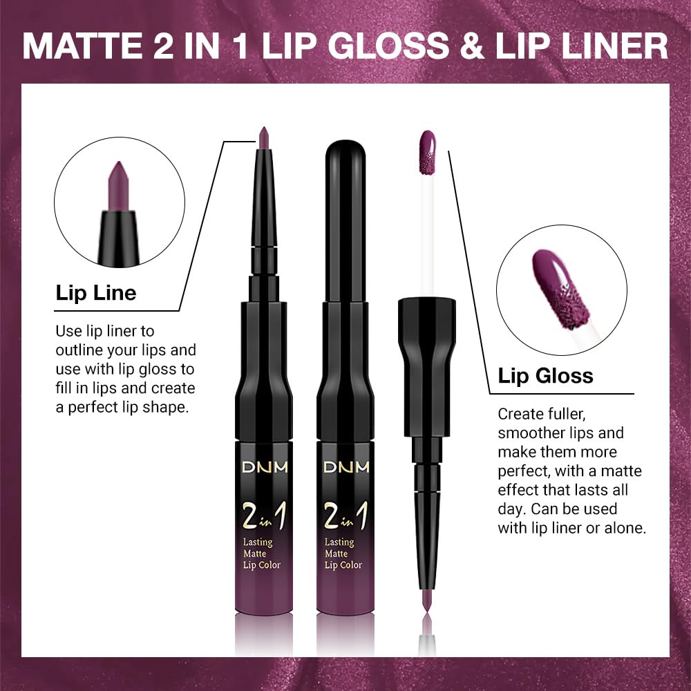 evpct 1Pcs Dark Purple Plum Matte Lip Liner and Liquid Lipstick Stain Makeup Set for women, Purple Long Lasting Smudge Proof Lipstick labiales matte mate larga duracion listip 24 hours originales,01#-Velvo Beauty