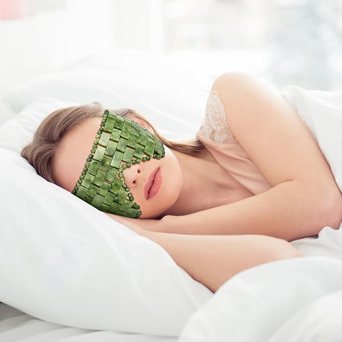 Jade Eye Mask, 2Pcs Large Facial Cooling Mask with 100% Real Jade for Hot & Cold Therapy,Green Jade Facial Eyes Sleeping Mask Relief Eye Cover by LazyGa-Velvo Beauty