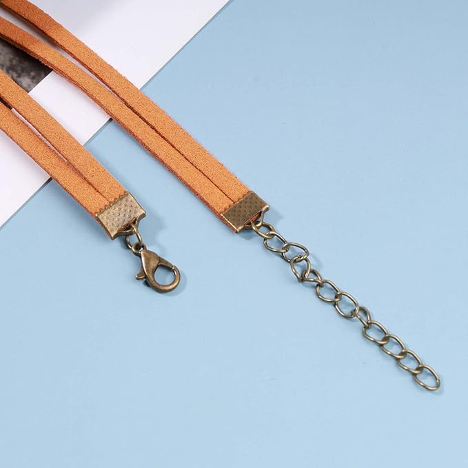 Boho Layered Suede Choker Necklace Tiny Leaf Pendant Necklace Chain Brown O Ring Leather Choker Necklace Turquoise Bead Necklace Chain Jewelry for Women and Girls-Velvo Beauty