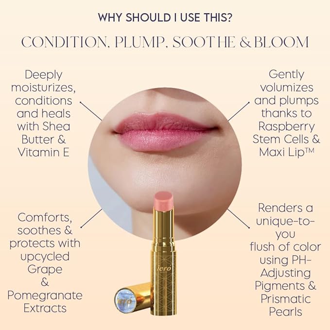 ieró Beauty Moonkissed Luminous PH Tinted Lip Balm w/Shea Butter & Vitamin E, Lip Care Moisturizer, Lip Plumper for Soft & Supple Lips, Paraben Free, Vegan, Sheer Rose w/Golden-Pink Shimmer-Velvo Beauty