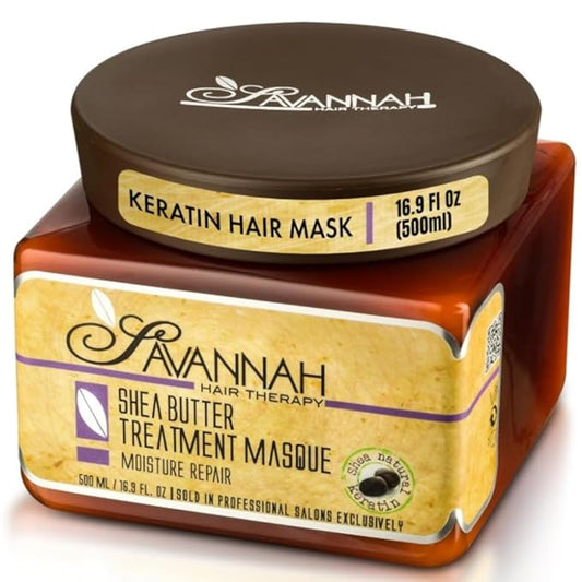 Savannah Deep Conditioning Hair Mask – Restores Shine & Softness to Dry, Curly, or Chemically Treated Hair – Anti-Frizz, Hydrating Formula with Keratin & Shea Butter – 500ml (16.9 oz)-Velvo Beauty