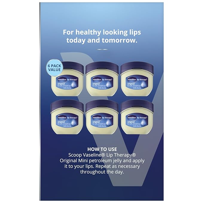 Vaseline Lip Therapy Original – Mini Vaseline Lip Balm, Hydrating Petroleum Jelly, Clear Lip Gloss, Travel-Size, 0.25 Oz Ea (Pack of 6)-Velvo Beauty