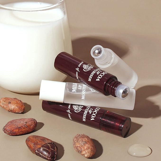 2pcs Lip Balm, Cocoa Bean Lip Oil, Milk Lip Oil, Hydrating Nourishing Roll On Lip Gloss Roll On Design Overlay Different Aroma-Velvo Beauty