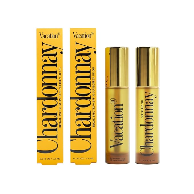 Vacation Chardonnay Lip Oil SPF 30, Sunscreen for Lips, Hydrating Lip Oil, Caramel Vanilla Flavored Lip Gloss, Non-Sticky Lip Balm with SPF 30, Vegan, 0.2 Fl. Oz. (Pack of 2)-Velvo Beauty